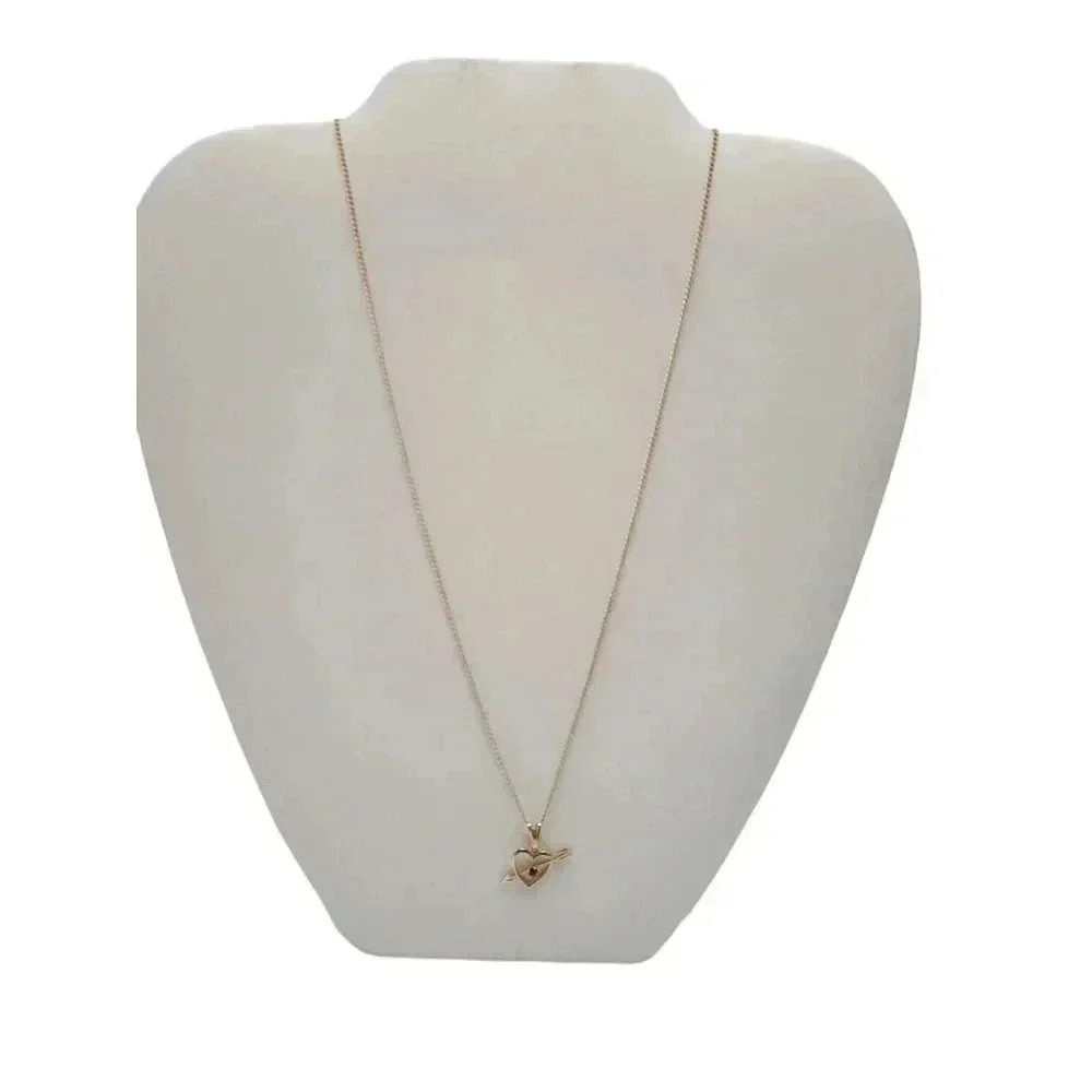14K Gold-Filled Amethyst Stone Heart Arrow Pendant Necklace Vintage